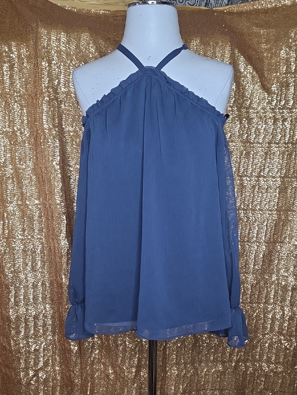 INC International Concepts Navy Halter-Style Chiffon Blouse